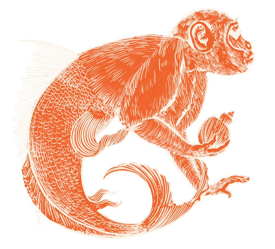 Fiji mermaid, white line, orange fill